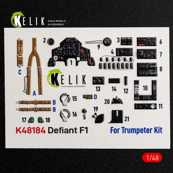 Kelik K48184 1/48 Defiant F1 - Interior 3d Decals For Trumpeter
