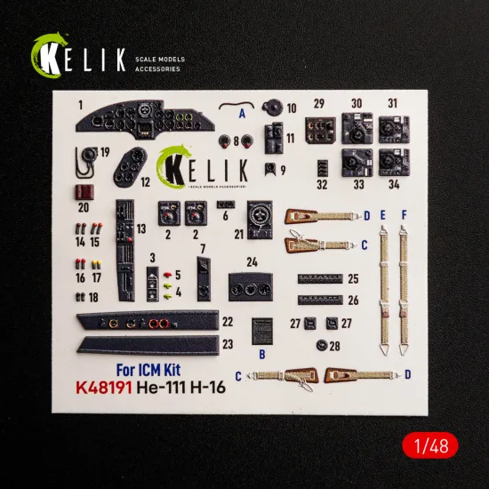 Kelik K48191 1/48 He-111 H-16 Interior 3d Decals For Icm