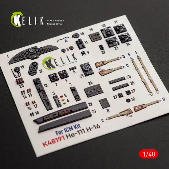 Kelik K48191 1/48 He-111 H-16 Interior 3d Decals For Icm