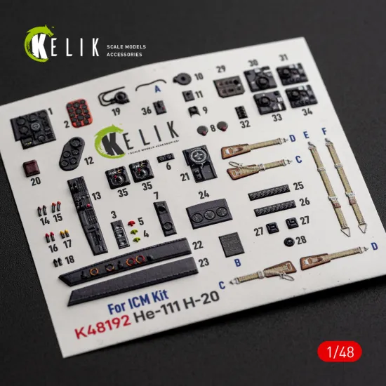 Kelik K48192 1/48 He-111 H-20 - Interior 3d Decals For Icm
