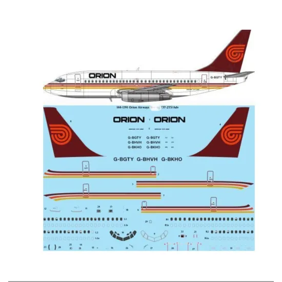 26decals 144-1391 1/144 Orion Airways Late Livery 737-200/Adv For X-scale