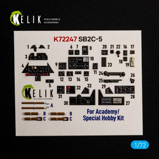 Kelik K72247 1/72 Sb2c-5 - Interior 3d Decals For Academy/Special Hobby