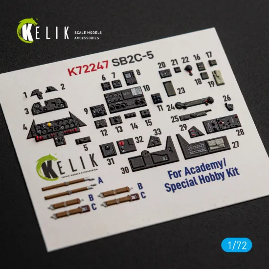 Kelik K72247 1/72 Sb2c-5 - Interior 3d Decals For Academy/Special Hobby