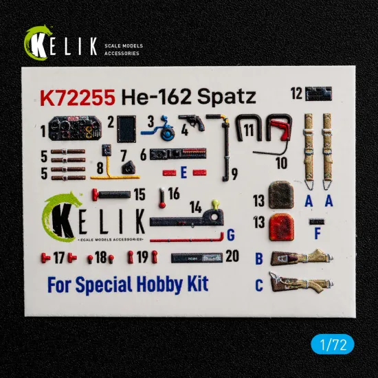 Kelik K72255 1/72 He-162 Spatz - Interior 3d Decals For Special Hobby Kit