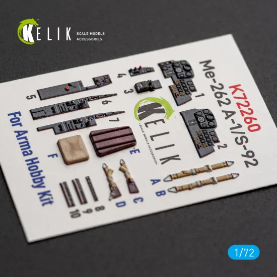 Kelik K72260 1/72 Me-262 A-1/S-92 - Interior 3d Decals For Arma Hobby