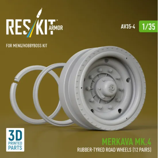 Reskit Rs-av35-0004 1/35 Merkava Mk 4 Rubber-tyred Road Wheels 12 Pairs For Meng/Hobbyboss Kit 3d Printed