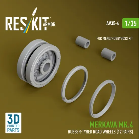 Reskit Rs-av35-0004 1/35 Merkava Mk 4 Rubber-tyred Road Wheels 12 Pairs For Meng/Hobbyboss Kit 3d Printed