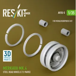 Reskit Rs-av35-0005 1/35 Merkava Mk 4 Steel Road Wheels 12 Pairs For Meng/Hobbyboss Kit 3d Printed