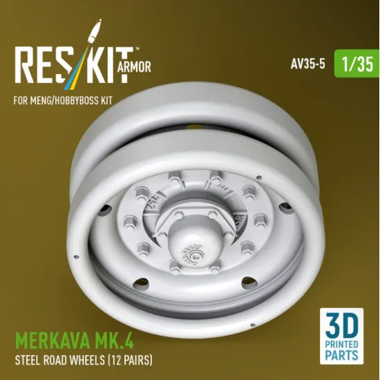Reskit Rs-av35-0005 1/35 Merkava Mk 4 Steel Road Wheels 12 Pairs For Meng/Hobbyboss Kit 3d Printed