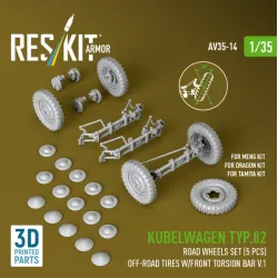 Reskit Rs-av35-0014 1/35 Kubelwagen Typ82 Road Wheels Set 5 Pcs Off-road Tires W/Front Torsion Bar V1 For Meng/Dragon/Tamiya Kit 3d Printed