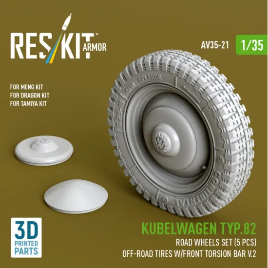Reskit Rs-av35-0021 1/35 Kubelwagen Typ82 Road Wheels Set 5 Pcs Off-road Tires W/Front Torsion Bar V2 For Meng/Dragon/Tamiya Kit 3d Printed