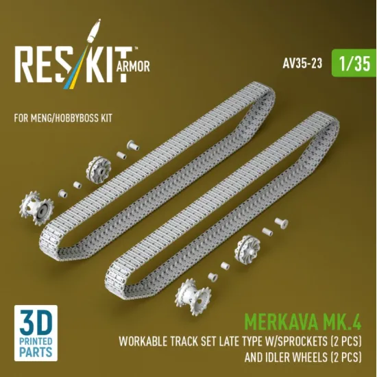 Reskit Rs-av35-0023 1/35 Merkava Mk4 Workable Track Set Late Type W/Sprockets 2 Pcs And Idler Wheels 2 Pcs For Meng/Hobbyboss Kit 3d Printed