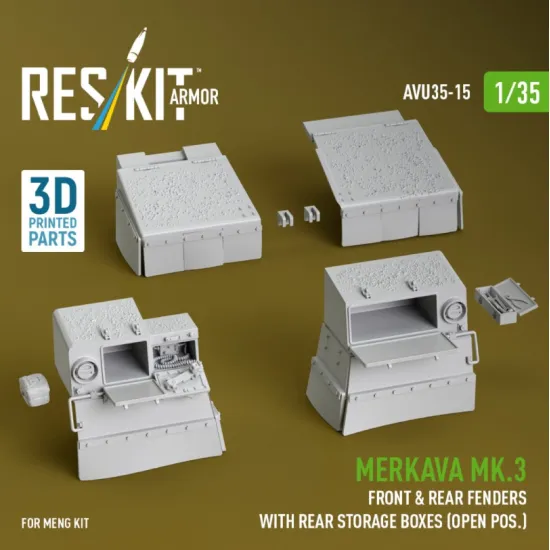 Reskit Avu35-0018 1/35 Merkava Mk 3 Damaged Front N Rear Fenders With Rear Stowage Bins Open For Hobbyboss Kit 3d Printed