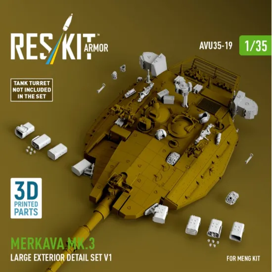Reskit Rs-avu35-0019 1/35 Merkava Mk3 Large Exterior Detail Set V1 For Meng Kit 3d Printed