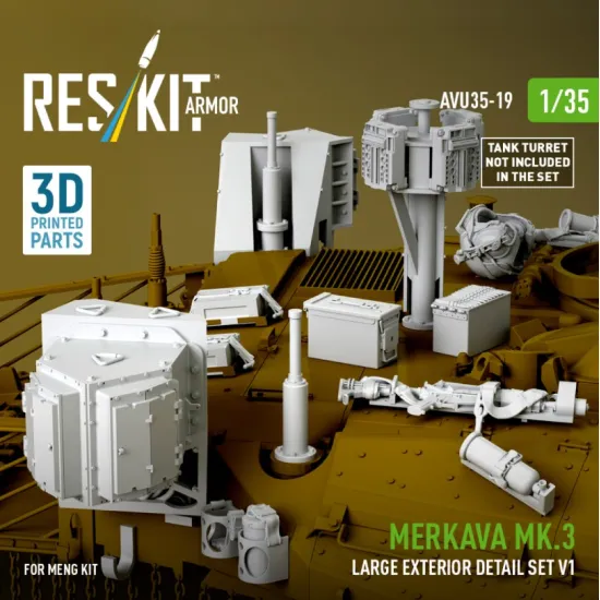 Reskit Rs-avu35-0019 1/35 Merkava Mk3 Large Exterior Detail Set V1 For Meng Kit 3d Printed