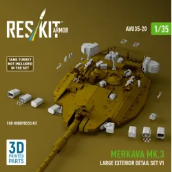 Reskit Rs-avu35-0020 1/35 Merkava Mk3 Large Exterior Detail Set V1 For Hobbyboss Kit 3d Printed
