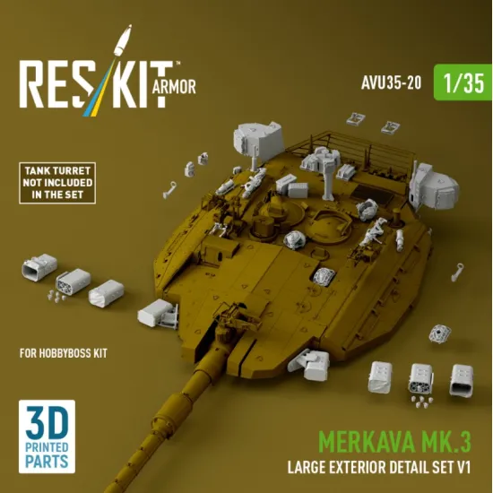 Reskit Rs-avu35-0020 1/35 Merkava Mk3 Large Exterior Detail Set V1 For Hobbyboss Kit 3d Printed