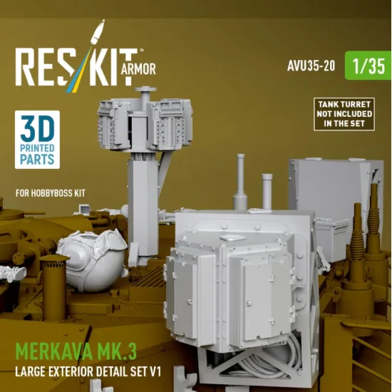 Reskit Rs-avu35-0020 1/35 Merkava Mk3 Large Exterior Detail Set V1 For Hobbyboss Kit 3d Printed