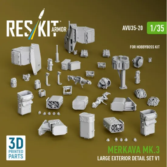 Reskit Rs-avu35-0020 1/35 Merkava Mk3 Large Exterior Detail Set V1 For Hobbyboss Kit 3d Printed