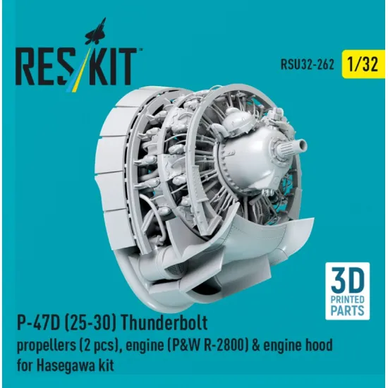 Reskit Rsu32-0262 1/32 P-47d 25-30 Thunderbolt Propellers 2 Pcs Engine Pw R-2800 Engine Hood For Hasegawa Kit 3d Printed