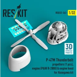 Reskit Rsu32-0263 1/32 P-47m Thunderbolt Propeller 1 Pcs Engine Pw R-2800 Engine Hood For Hasegawa Kit 3d Printed