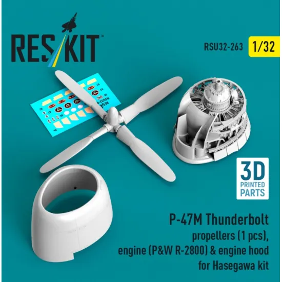Reskit Rsu32-0263 1/32 P-47m Thunderbolt Propeller 1 Pcs Engine Pw R-2800 Engine Hood For Hasegawa Kit 3d Printed