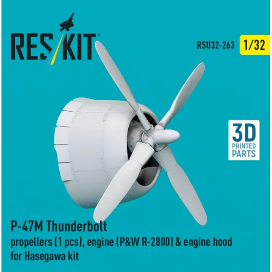 Reskit Rsu32-0263 1/32 P-47m Thunderbolt Propeller 1 Pcs Engine Pw R-2800 Engine Hood For Hasegawa Kit 3d Printed