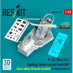 Reskit RSU48-0277 1/48 ​​F-16C Block 52 Fighting Falcon cockpit PolAF/HAF Basic edition 3D decals included for Kinetic Gold kit 3D Printed
