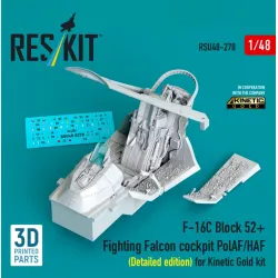 Reskit RSU48-0278 1/48 ​​F-16C Block 52 Fighting Falcon cockpit PolAF/HAF Detailed edition for Kinetic Gold kit 3D Printed