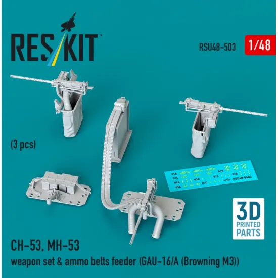 Reskit RSU48-0503 1/48 ​​CH-53 MH-53 weapon set ammo belts feeder GAU-16/A Browning M3 3 pcs 3D Printed