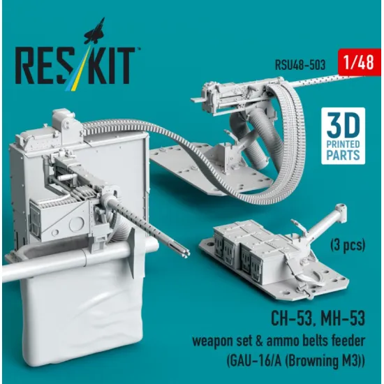 Reskit RSU48-0503 1/48 ​​CH-53 MH-53 weapon set ammo belts feeder GAU-16/A Browning M3 3 pcs 3D Printed