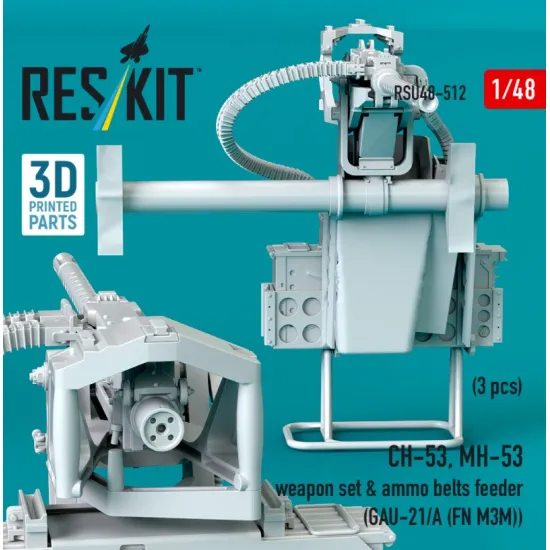 Reskit RSU48-0512 1/48 ​​CH-53 MH-53 weapon set / ammo belts feeder GAU-21/A FN M3M 3 pcs 3D Printed