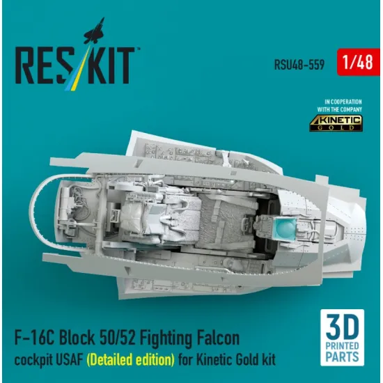 Reskit RSU48-0559 1/48 ​​F-16C Block 50/52 Fighting Falcon cockpit USAF Detailed edition for Kinetic Gold kit 3D Printed