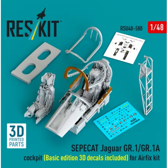 Reskit RSU48-0580 1/48 ​​SEPECAT Jaguar GR1/GR1A cockpit Basic edition 3D decals included for Airfix kit 3D Printed