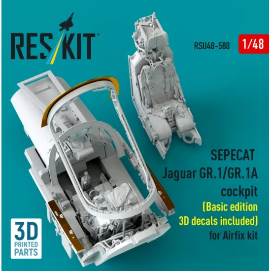 Reskit RSU48-0580 1/48 ​​SEPECAT Jaguar GR1/GR1A cockpit Basic edition 3D decals included for Airfix kit 3D Printed