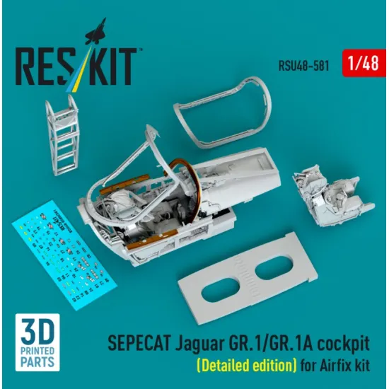 Reskit RSU48-0581 1/48 ​​SEPECAT Jaguar GR 1/GR 1A cockpit Detailed edition for Airfix kit 3D Printed