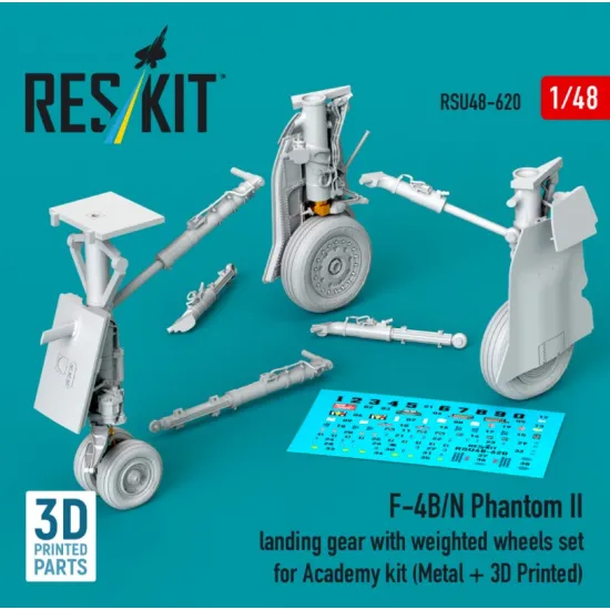 Reskit RSU48-0620 1/48 ​​F-4B/N Phantom II landing gear with weighted wheels set for Academy kit Metal 3D Printed