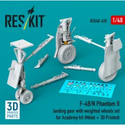 Reskit RSU48-0620 1/48 ​​F-4B/N Phantom II landing gear with weighted wheels set for Academy kit Metal 3D Printed