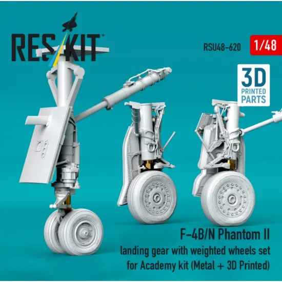 Reskit RSU48-0620 1/48 ​​F-4B/N Phantom II landing gear with weighted wheels set for Academy kit Metal 3D Printed