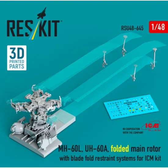 Reskit Rsu48-0645 1/48 Mh-60l Uh-60a Folded Main Rotor With Blade Fold Restraint Systems For Icm Kit 3d Printed