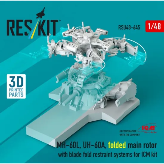 Reskit Rsu48-0645 1/48 Mh-60l Uh-60a Folded Main Rotor With Blade Fold Restraint Systems For Icm Kit 3d Printed
