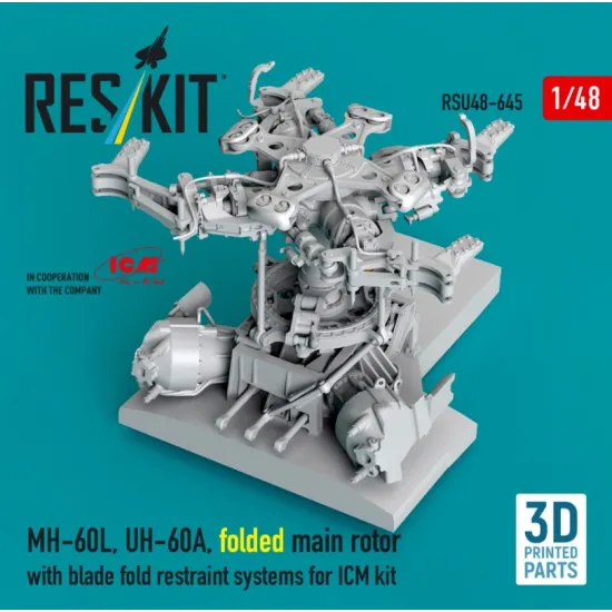 Reskit Rsu48-0645 1/48 Mh-60l Uh-60a Folded Main Rotor With Blade Fold Restraint Systems For Icm Kit 3d Printed