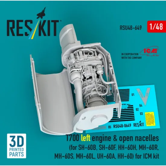 Reskit Rsu48-0649 1/48 T700 Left Engine Open Nacelles For Sh-60b Sh-60f Hh-60h Mh-60r Mh-60s Mh-60l Uh-60a Hh-60 For Icm Kit 3d Printed