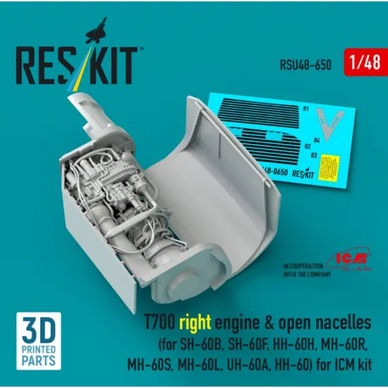 Reskit Rsu48-0650 1/48 T700 Right Engine Open Nacelles For Sh-60b Sh-60f Hh-60h Mh-60r Mh-60s Mh-60l Uh-60a Hh-60 For Icm Kit 3d Printed
