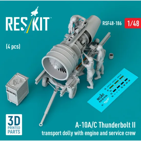 Reskit Rsf48-0186 1/48 A-10a/C Thunderbolt Ii Transport Dolly With Engine And Service Crew 4 Pcs 3d Printed