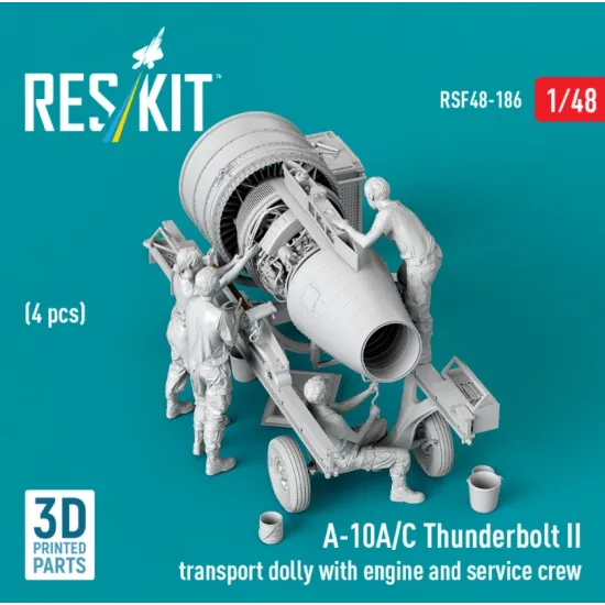 Reskit Rsf48-0186 1/48 A-10a/C Thunderbolt Ii Transport Dolly With Engine And Service Crew 4 Pcs 3d Printed