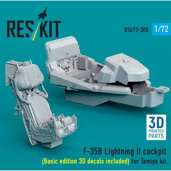 Reskit RSU72-0308 1/72 ​F-35B Lightning II cockpit Basic edition 3D decals included for Tamiya kit 3D Printed