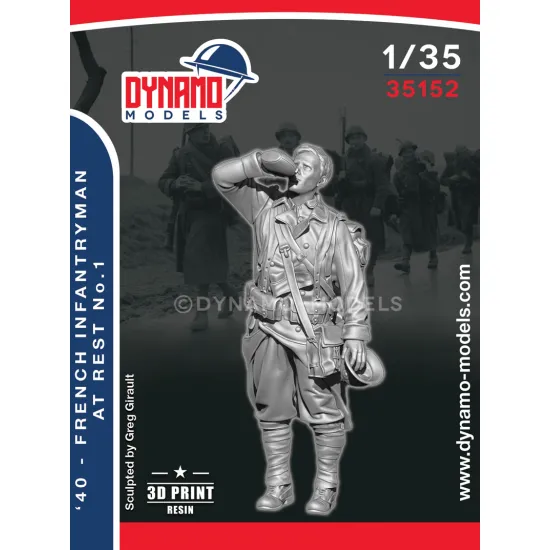 Dynamo Models 35152 1/35 French Infantryman At Rest 1940 Ww2 3d Printed Resin Kit