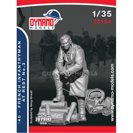 Dynamo Models 35154 1/35 French Infantryman At Rest 1940 Ww2 3d Printed Resin Kit