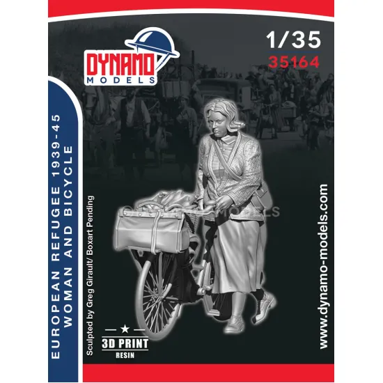 Dynamo Models 35164 1/35 Civilian Refugee Woman And Bicycle 3d Printed Kit